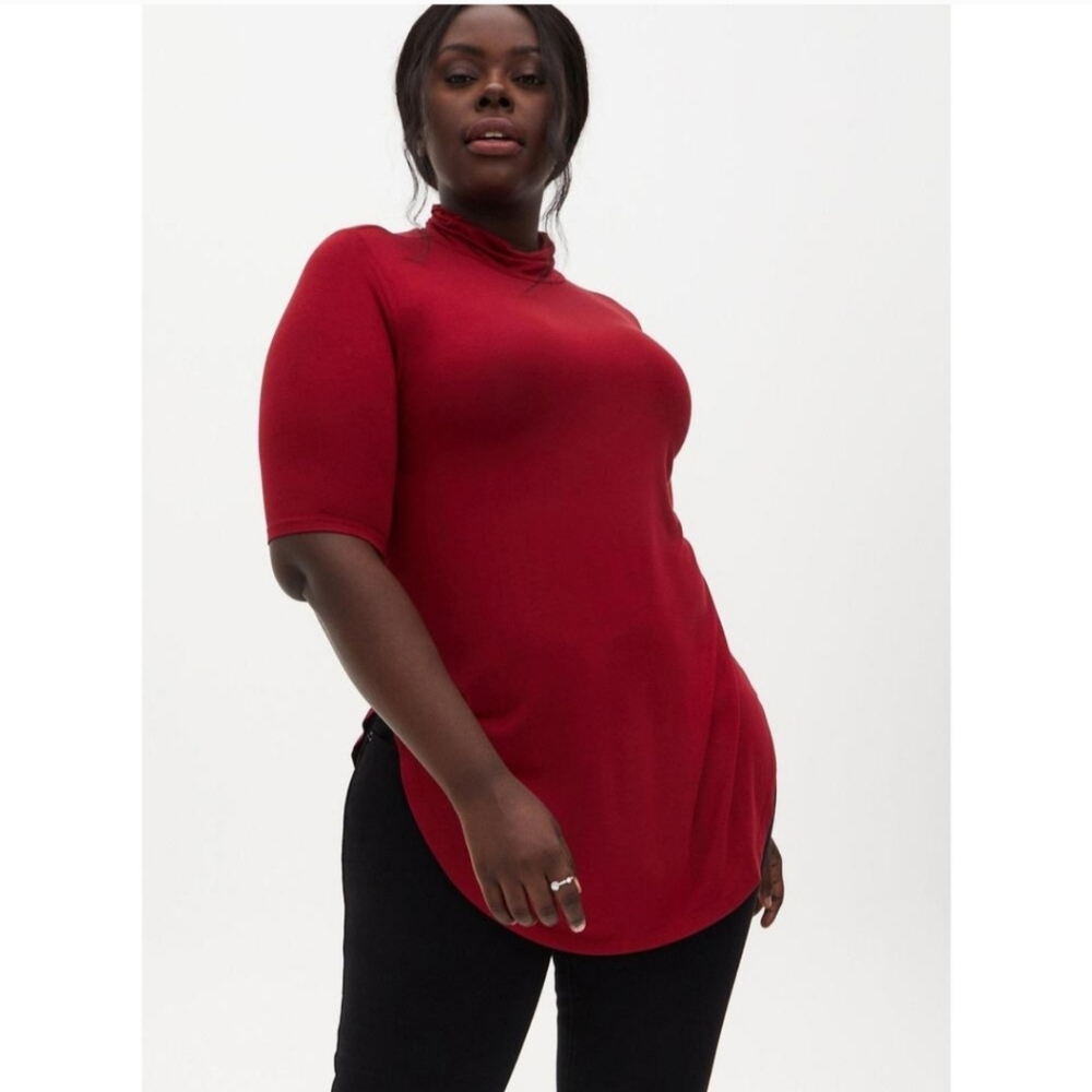 Torrid Red Super Soft Knit Elbow Sleeve Fitted Turtleneck Tunic Tee
